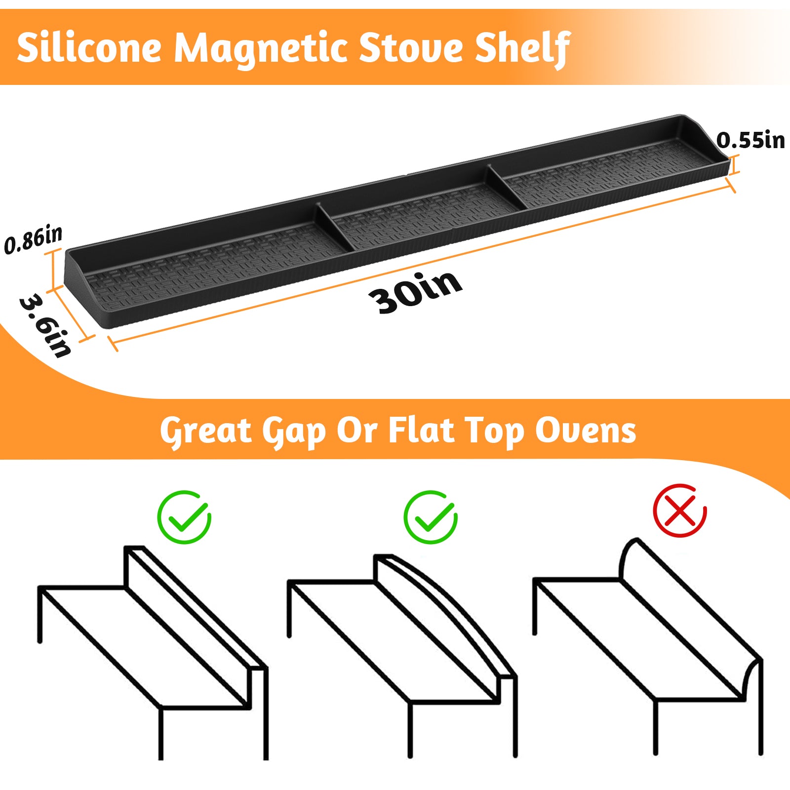 Foeacry Magnetic Stove Top Shelf 30 Inch - Heat Resistant Silicone Over the Stove Shelf Spice Rack Organizer - 3 Functional Partitions Kitchen Organization and Storage for Spices, Oils & Gadgets