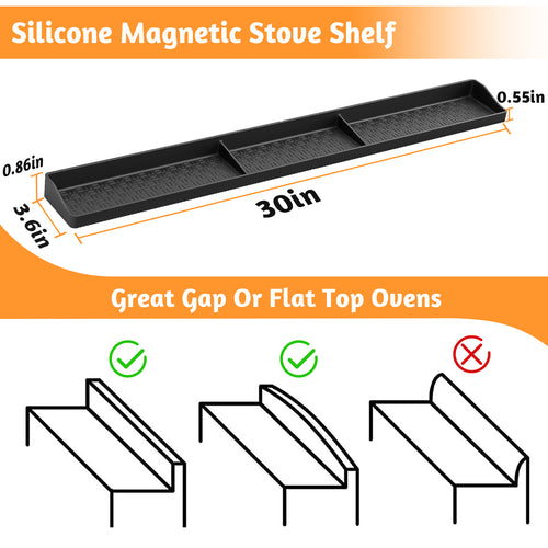 Foeacry Magnetic Stove Top Shelf 30 Inch - Heat Resistant Silicone Over the Stove Shelf Spice Rack Organizer - 3 Functional Partitions Kitchen Organization and Storage for Spices, Oils & Gadgets
