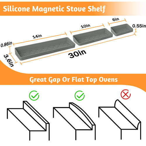 30"/24"/20" Silicone Stove Top Magnetic Shelf for Kitchen, Soft Flexible Strong Magnetic Heat Resistant Over the Stove Silicone Oven Shelf Spice Rack Organizer for Back of Oven - Grey Visit the Foeacry Store
