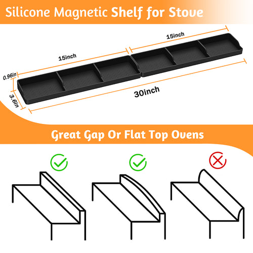 Foeacry 30 Inch Silicone Stove Oven Top Shelf Magnetic for Kitchen Gadgets, Soft Flexible Strong Magnetic Heat Resistant Spice Rack Kitchen Organizer