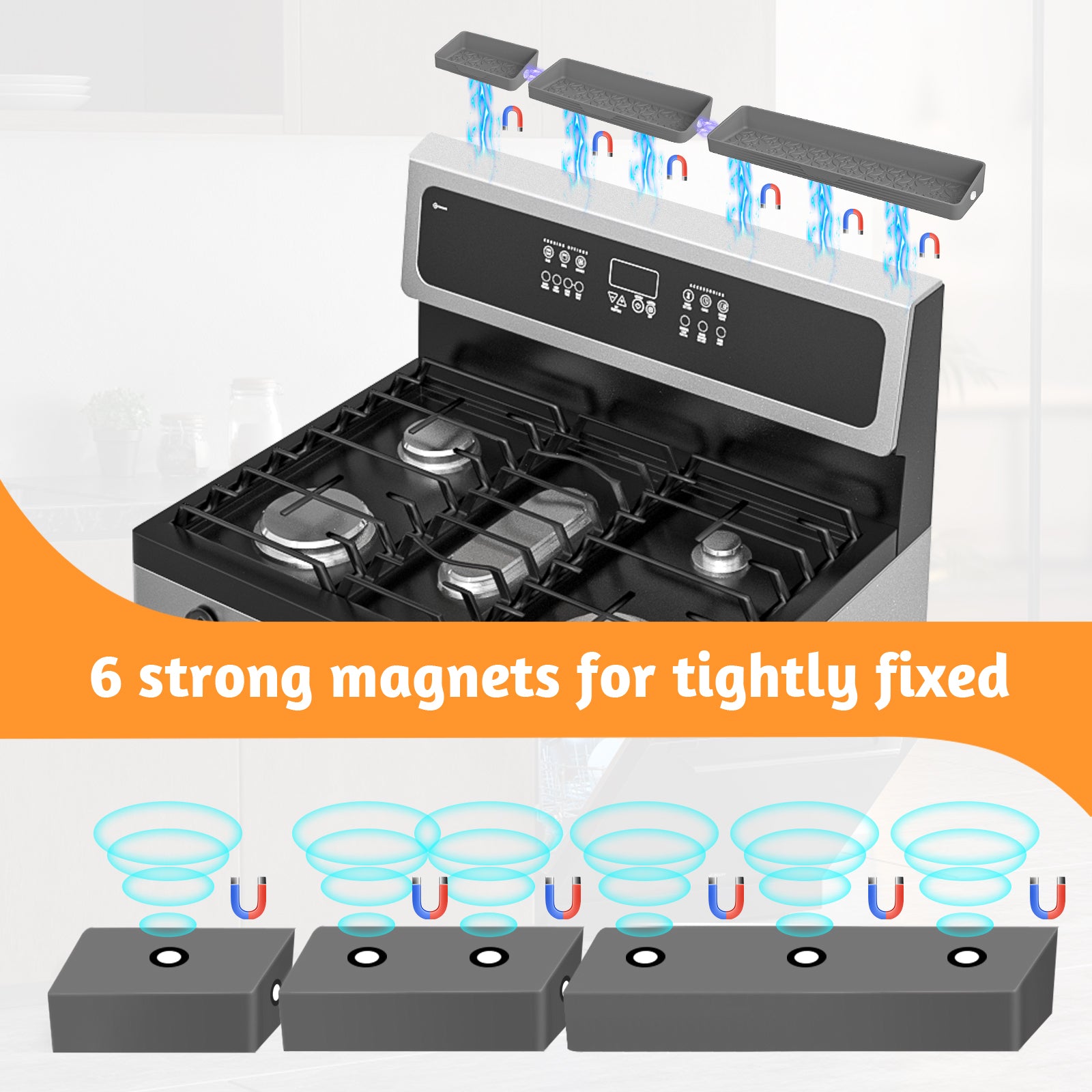 30"/24"/20" Silicone Stove Top Magnetic Shelf for Kitchen, Soft Flexible Strong Magnetic Heat Resistant Over the Stove Silicone Oven Shelf Spice Rack Organizer for Back of Oven - Grey Visit the Foeacry Store