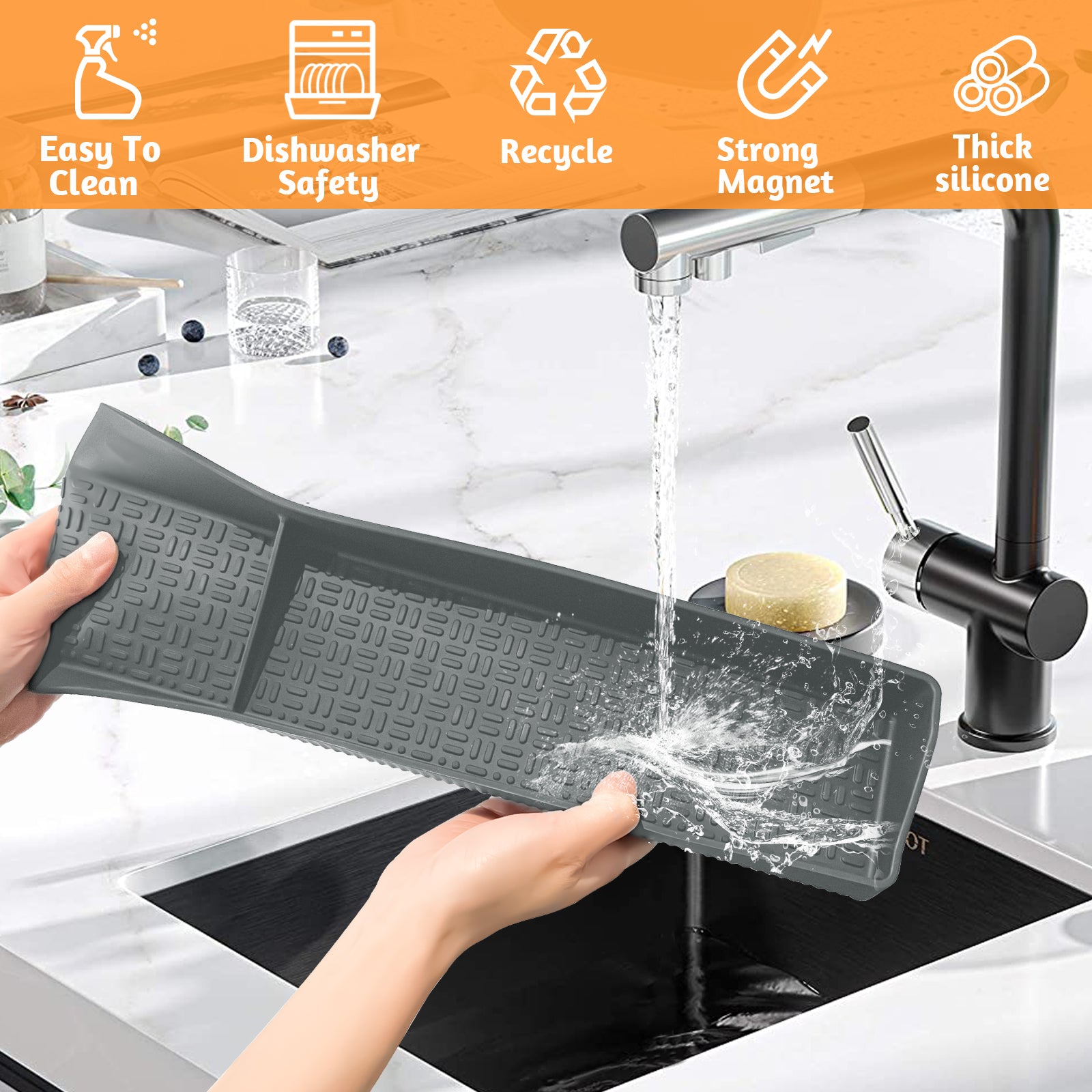 Magnetic Stove Shelf for Back of Stove, 30 Inch Silicone Stove Top Spice Rack for Kitchen Organization, Heat Resistant Over the Stove Shelf with 6 Powerful Magnets, Fits Flat & Curved Stoves- Grey
