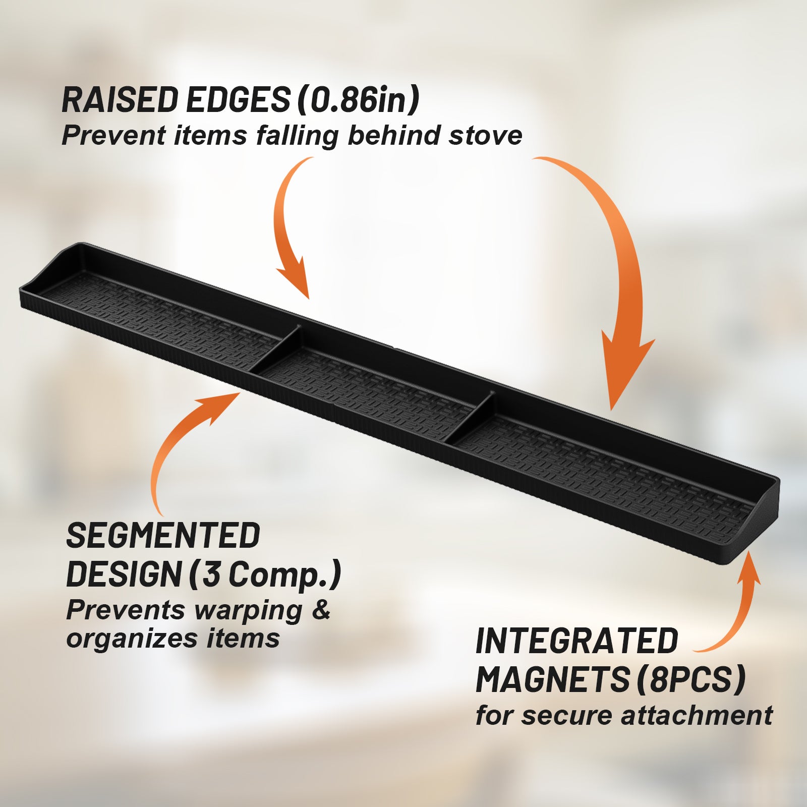 Foeacry Magnetic Stove Top Shelf 30 Inch - Heat Resistant Silicone Over the Stove Shelf Spice Rack Organizer - 3 Functional Partitions Kitchen Organization and Storage for Spices, Oils & Gadgets