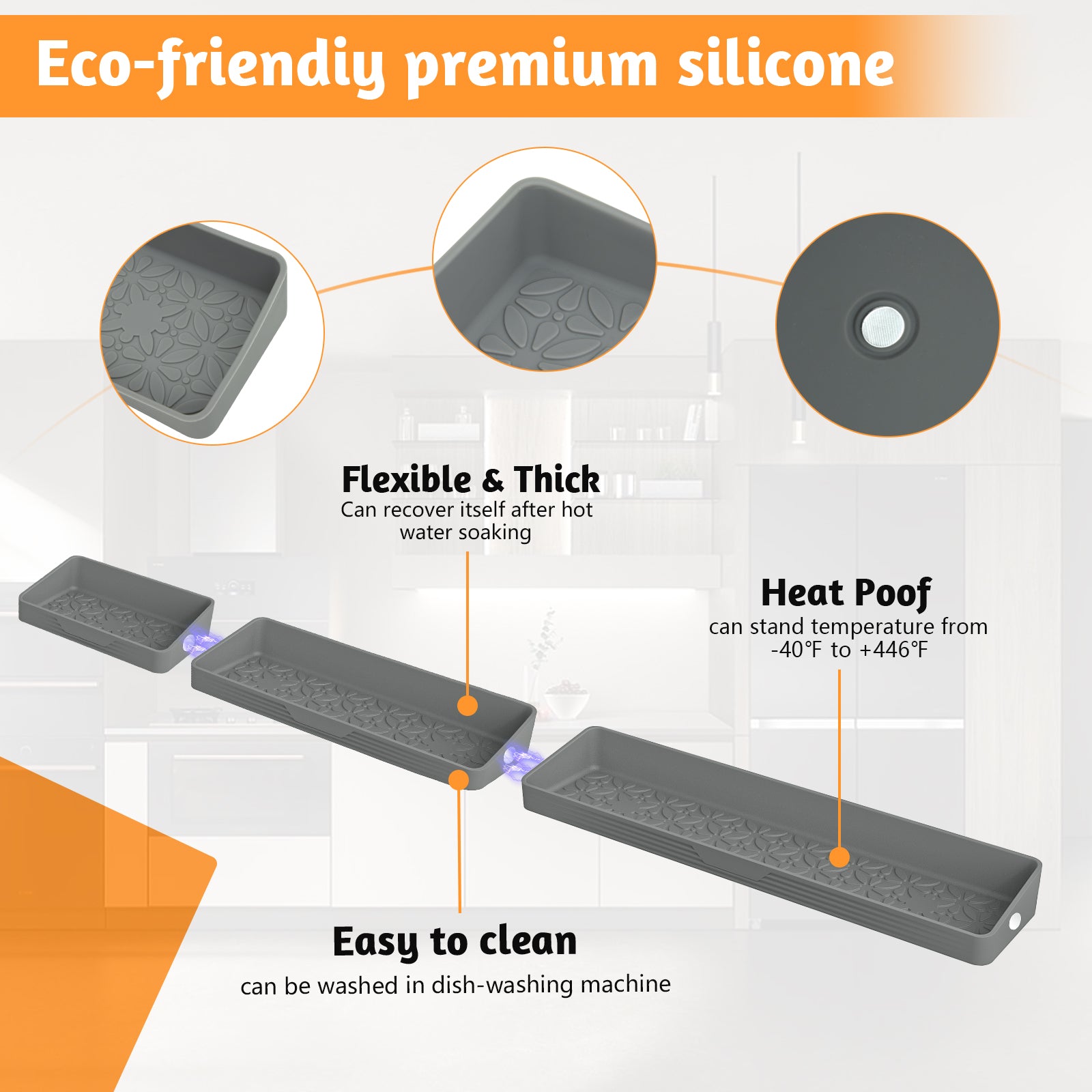 30"/24"/20" Silicone Stove Top Magnetic Shelf for Kitchen, Soft Flexible Strong Magnetic Heat Resistant Over the Stove Silicone Oven Shelf Spice Rack Organizer for Back of Oven - Grey Visit the Foeacry Store