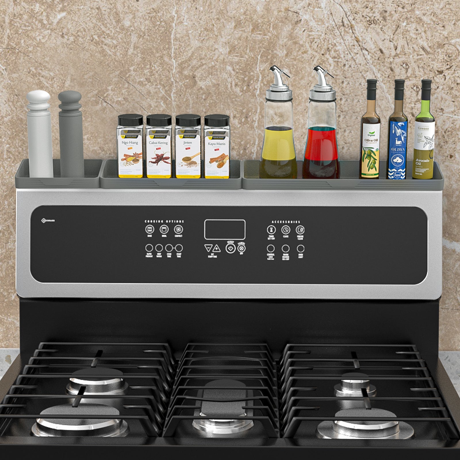 30"/24"/20" Silicone Stove Top Magnetic Shelf for Kitchen, Soft Flexible Strong Magnetic Heat Resistant Over the Stove Silicone Oven Shelf Spice Rack Organizer for Back of Oven - Grey Visit the Foeacry Store