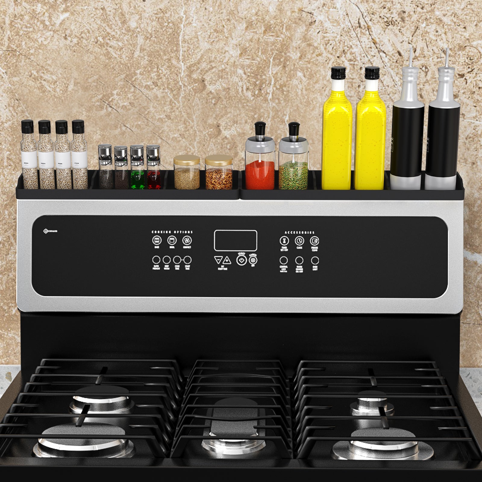 Foeacry 30 Inch Silicone Stove Oven Top Shelf Magnetic for Kitchen Gadgets, Soft Flexible Strong Magnetic Heat Resistant Spice Rack Kitchen Organizer